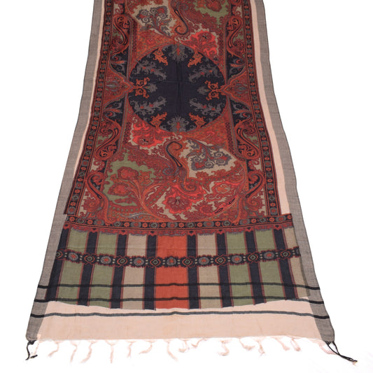 Sushila Vintage Hand Block Print Dupatta Multi-Color Pure Woolen Soft Long Stole