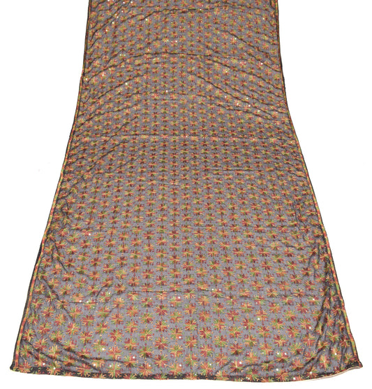 Sushila Vintage Bagh Phulkari Dupatta Art Chiffon Black Embroidered Long Stole