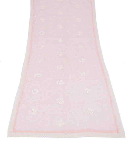 Sushila Vintage Pink Art Silk Dupatta Embroidered with Crochet Border Long Stole
