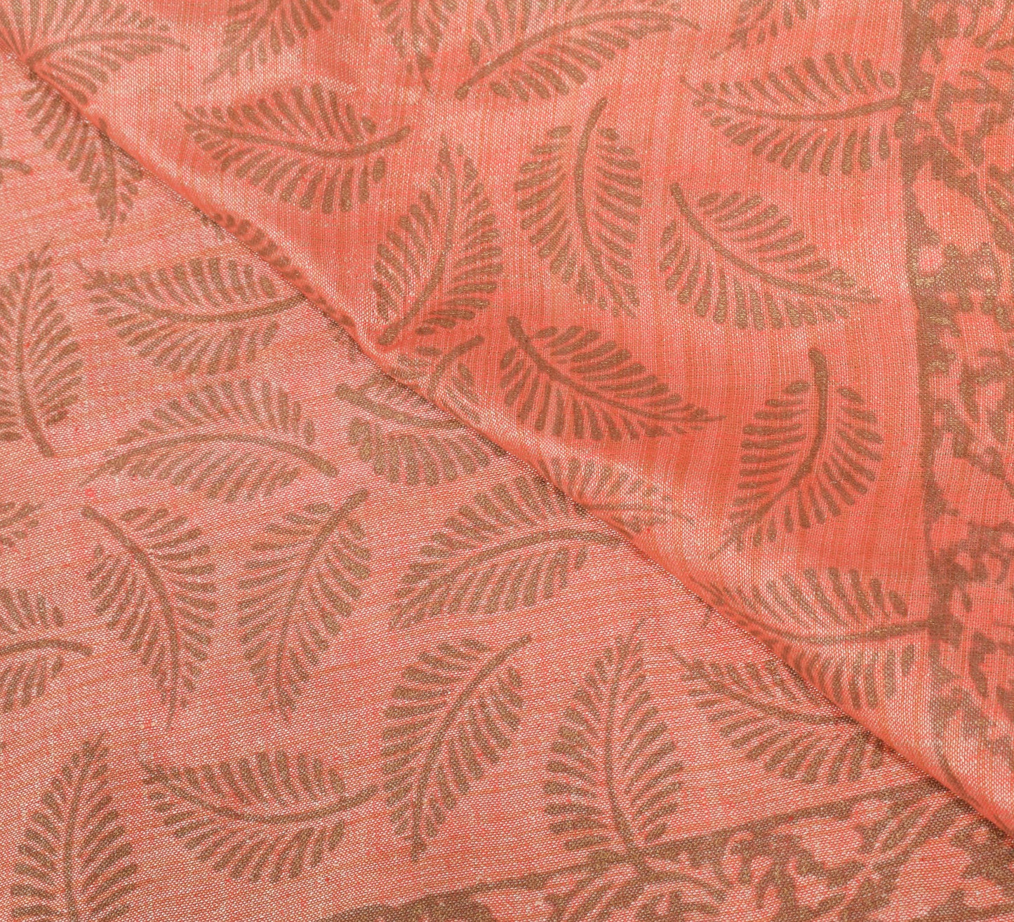 Sushila Vintage Peach Dupatta Pure Cotton Silk Leaves Print HandBlock Long Stole