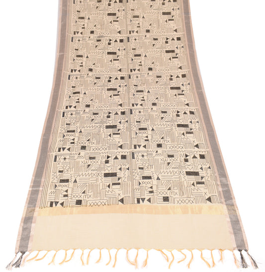 Sushila Vintage Cream Art Silk Dupatta Geometrical Embroidered Indian Long Stole