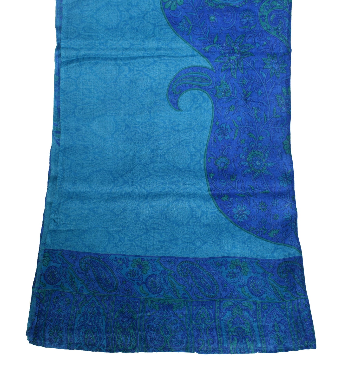 Sushila Vintage Woven Blue Dupatta Pure Woolen Paisley Printed Soft Long Stole