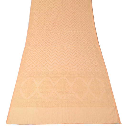 Sushila Vintage Woven Zari Brocade Dupatta Peach Art Silk Zif-Zag Long Stole