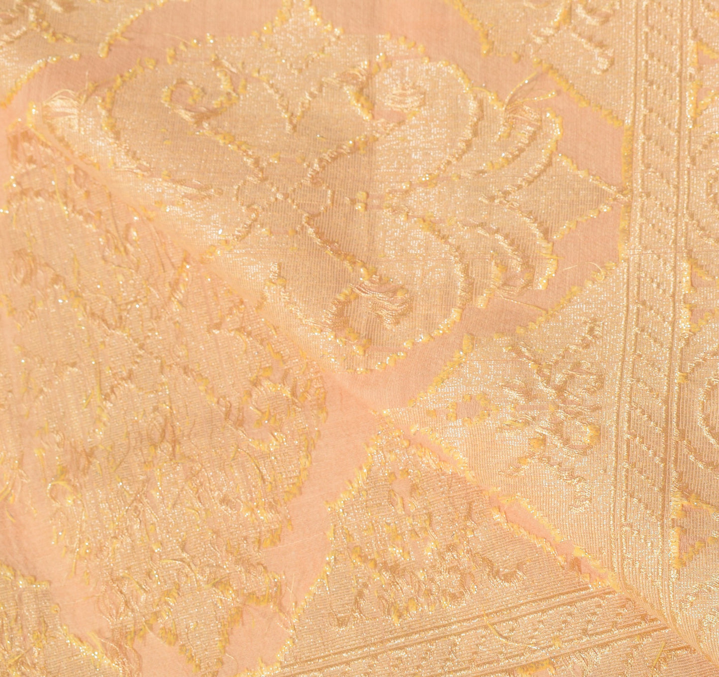 Sushila Vintage Woven Zari Brocade Dupatta Peach Art Silk Zif-Zag Long Stole