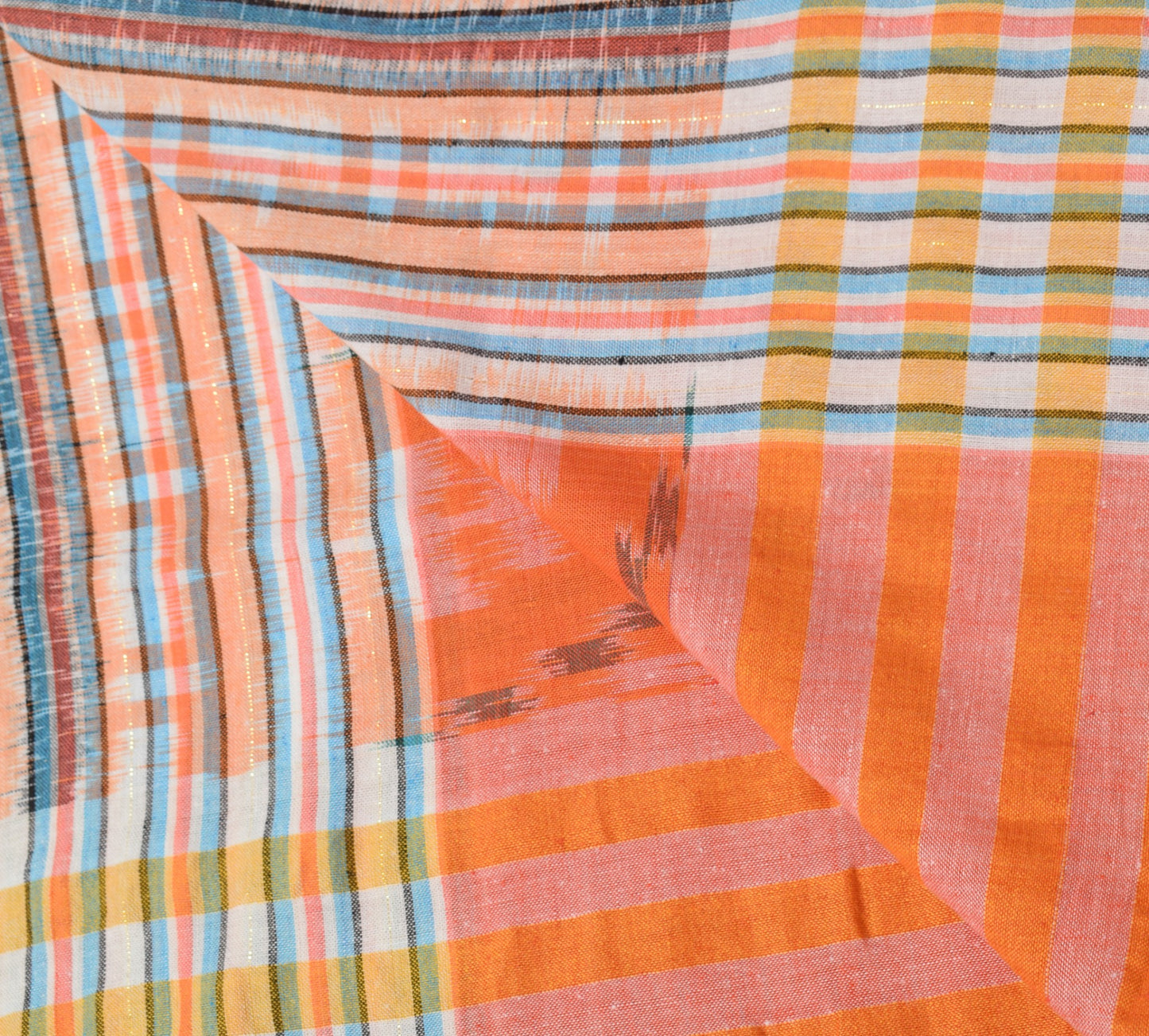 Sushila Vintage Hand Woven Ikat Dupatta Orange Pure Cotton Indian Long Stole