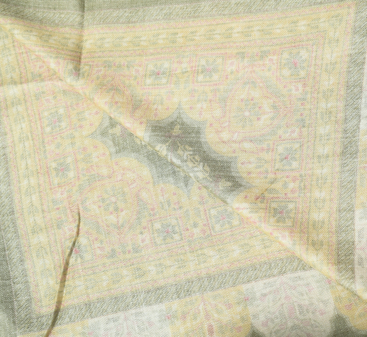 Sushila Vintage Green Yellow Dupatta Pure Woolen Floral Printed Soft Long Stole