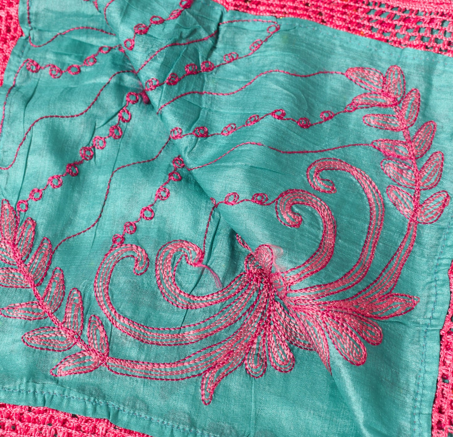 Sushila Vintage Teal Green Dupatta Floral Embroidered Pure Tussar Silk LongStole