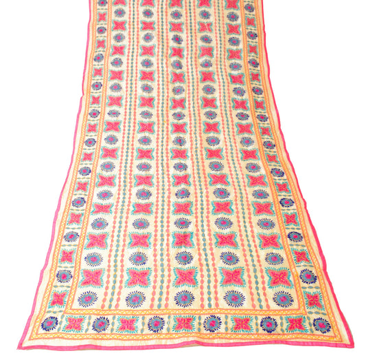 Sushila Vintage Beige Handmade Dupatta Art Cotton Silk Embroidered Long Stole