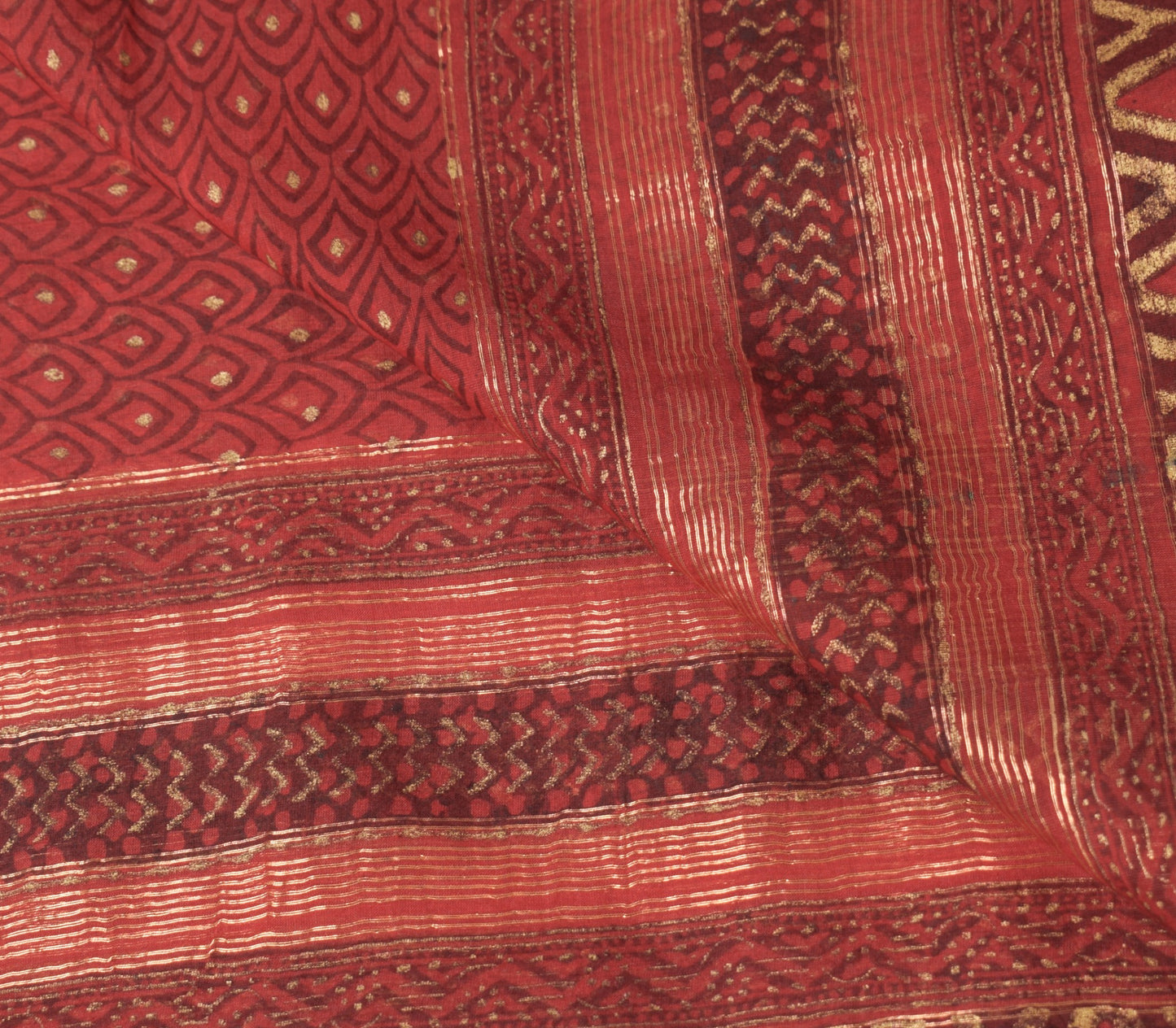 Sushila Vintage Stripes Red Dupatta Pure Cotton Silk Hand Block Print Long Stole