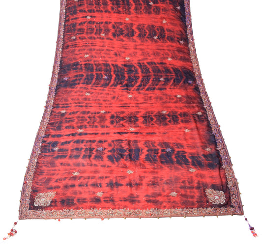 Sushila Vintage Red Tie-Dye Dupatta Pure Chiffon Sequins Embellish Long Stole