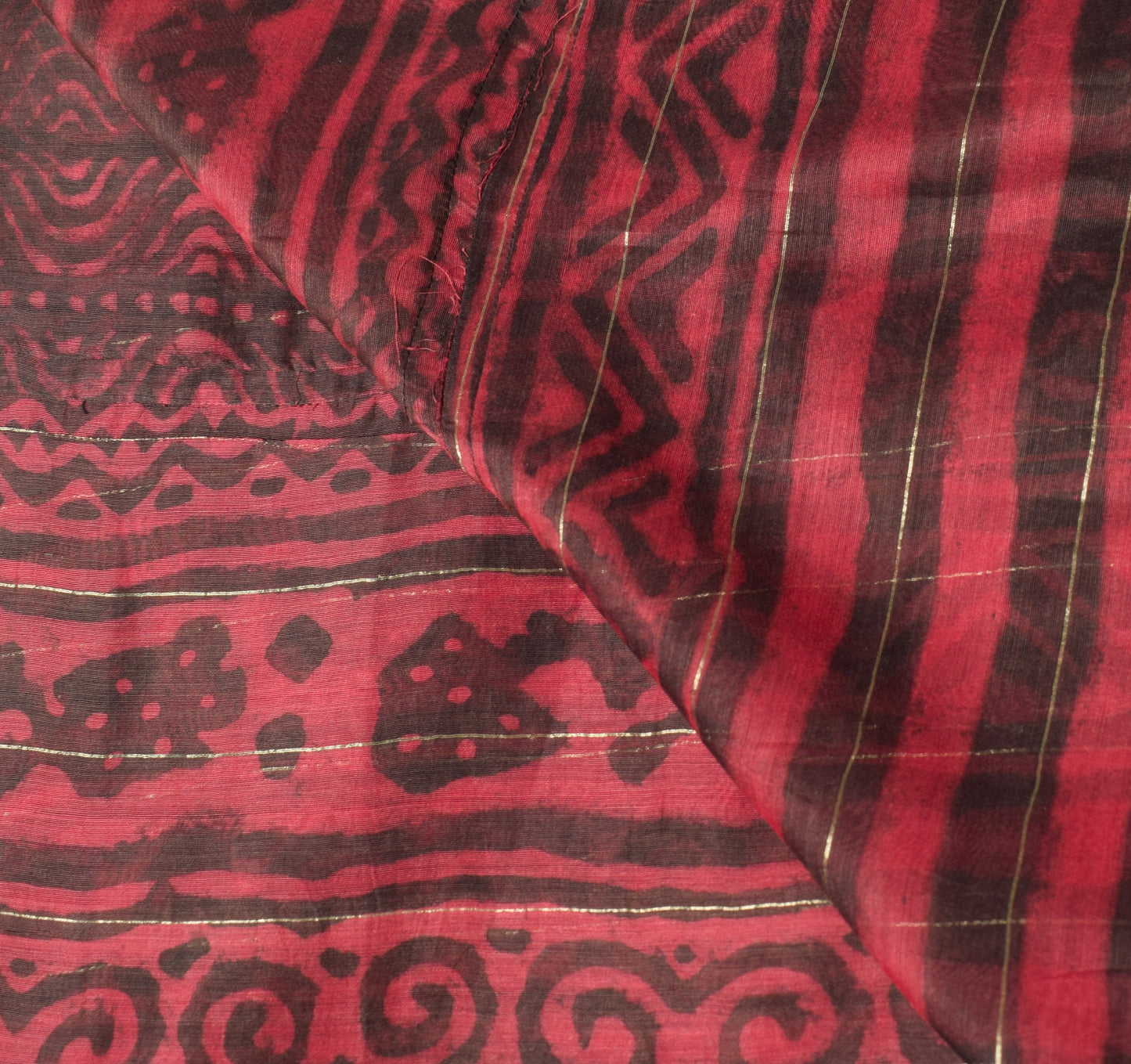Sushila Vintage Pink & Brown Dupatta Pure Cotton Silk Handmade Print Long Stole