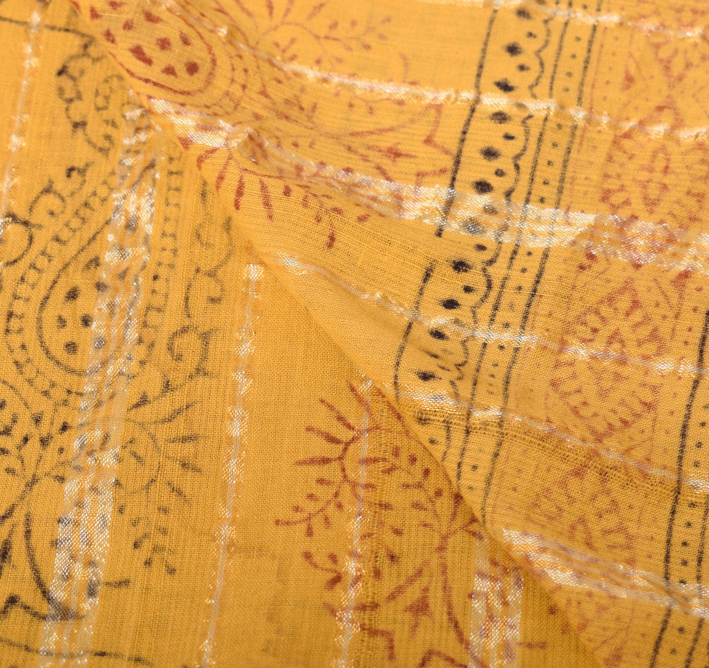 Sushila Vintage Hand Block Printed Dupatta Floral Pure Cotton Mustard Long Stole