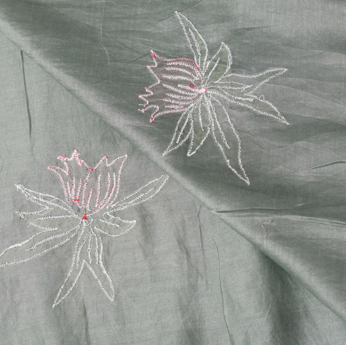 Sushila Vintage Greenish Gray Dupatta Applique Work Pure Cotton Silk Long Stole