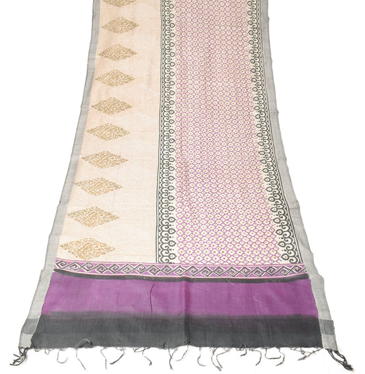 Sushila Vintage Hand Block Printed Dupatta Woven Cream Pure Woolen Long Stole