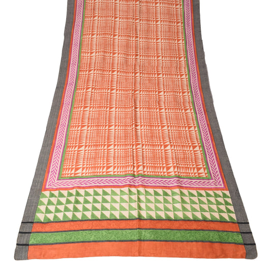Sushila Vintage Rust Dupatta Pure Woolen Geomatical Hand Block Soft Long Stole