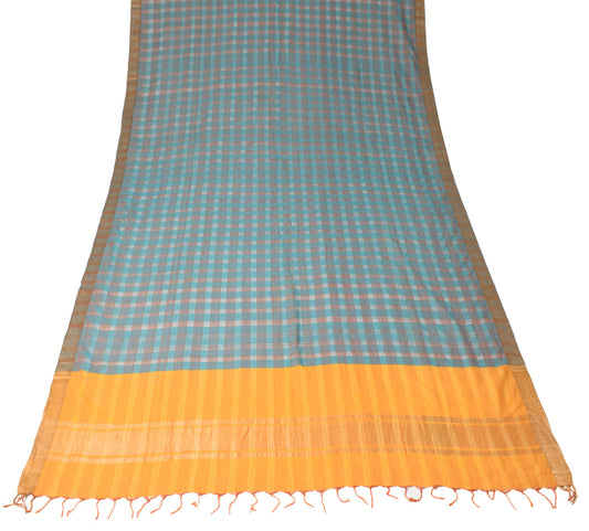 Sushila Vintage Teal Green Dupatta Pure Cotton Checks Woven Soft Long Stole Wrap