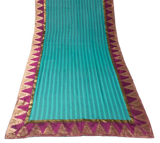 Sushila Vintage Teal Green Dupatta with Purple Border Pure Georgette Long Stole