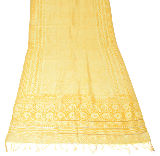 Sushila Vintage Pure Woolen Dupatta Hand Block Printed Yellow Warm Long Stole