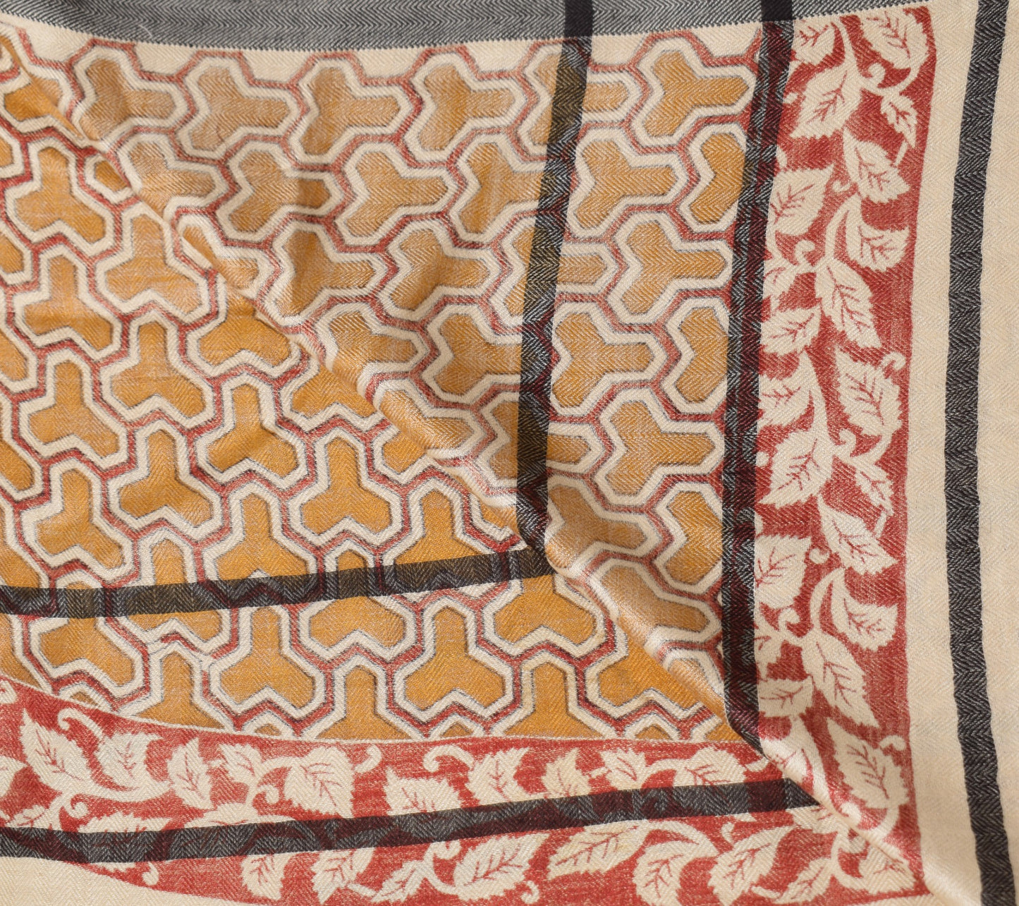Sushila Vintage Mustard & Cream Dupatta Pure Woolen Abstract Printed Long Stole