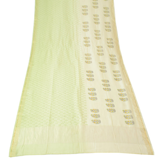 Sushila Vintage Cream & Green Dupatta %Pure Cotton Silk Hand Block Long Stole