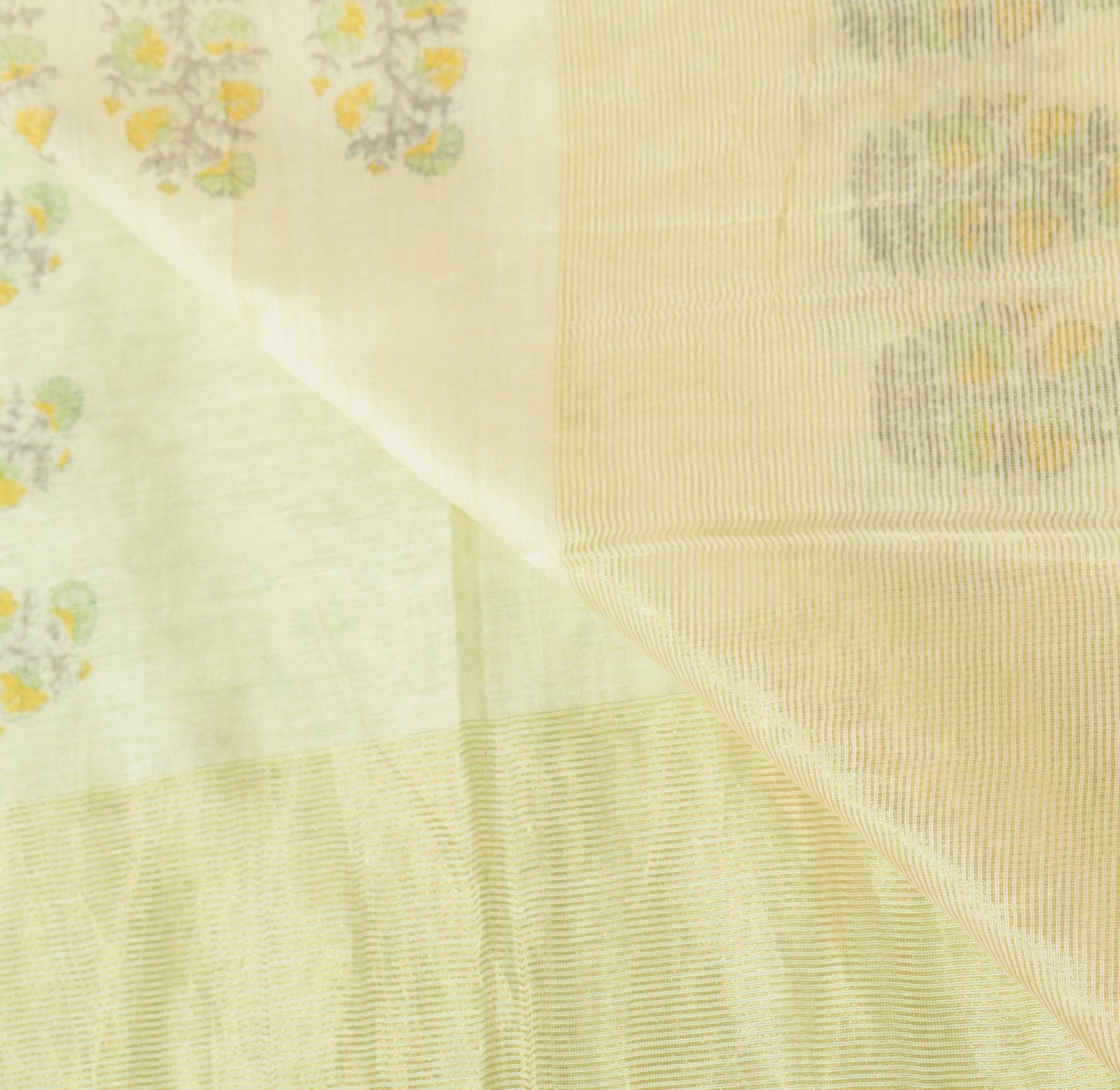 Sushila Vintage Cream & Green Dupatta %Pure Cotton Silk Hand Block Long Stole