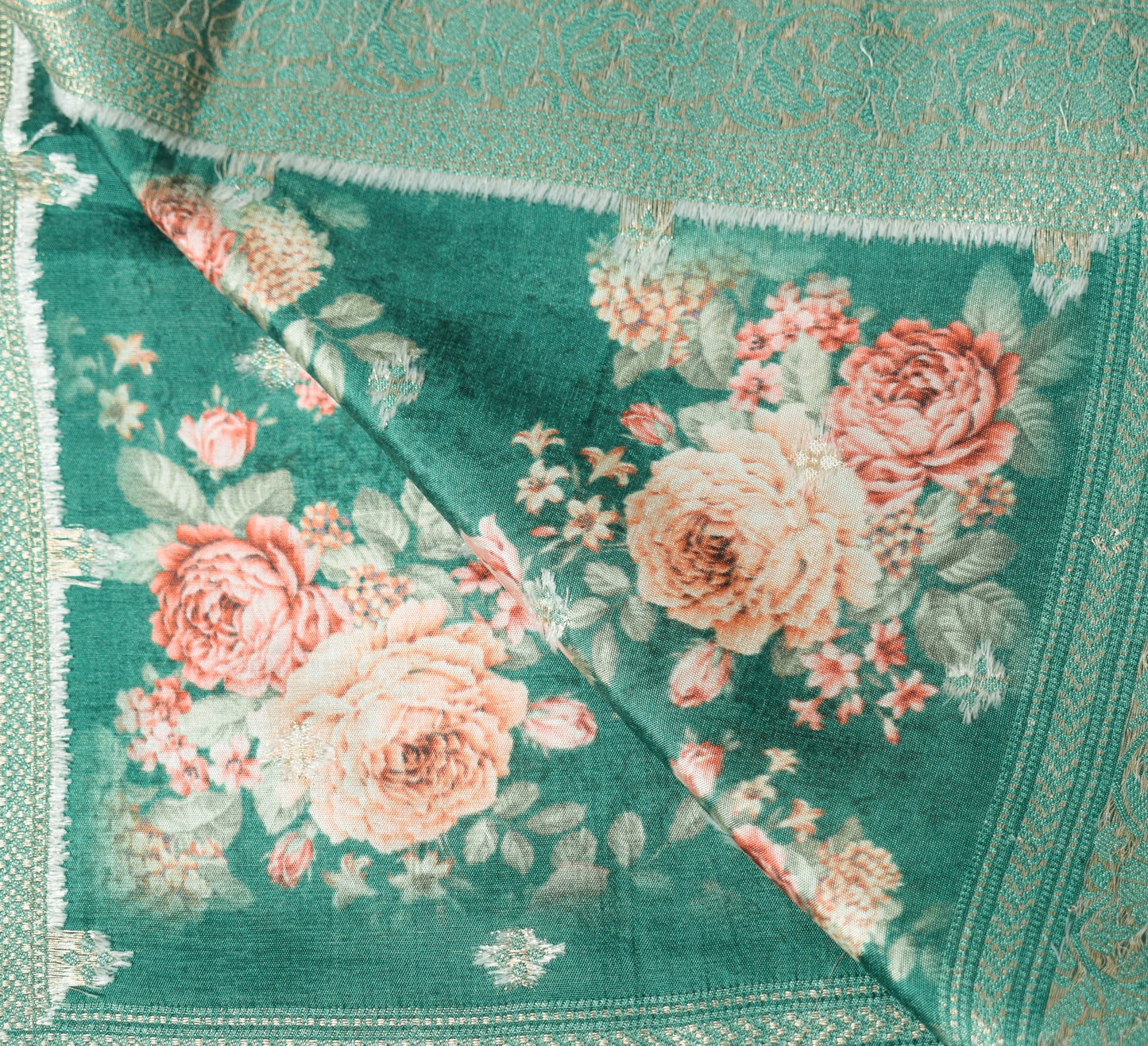 Sushila Vintage Dark Green Dupatta Digital Printed & Woven Pure Silk Long Stole