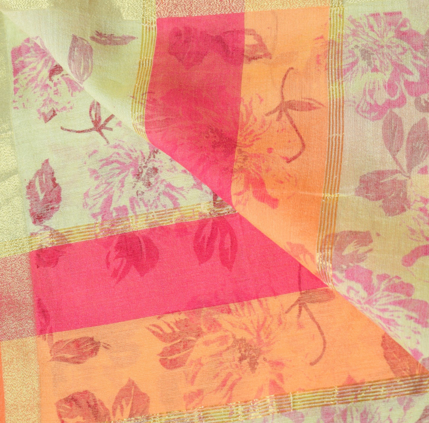 Sushila Vintage Floral Green Dupatta Art Cotton Silk Hand Block Long Stole Wrap