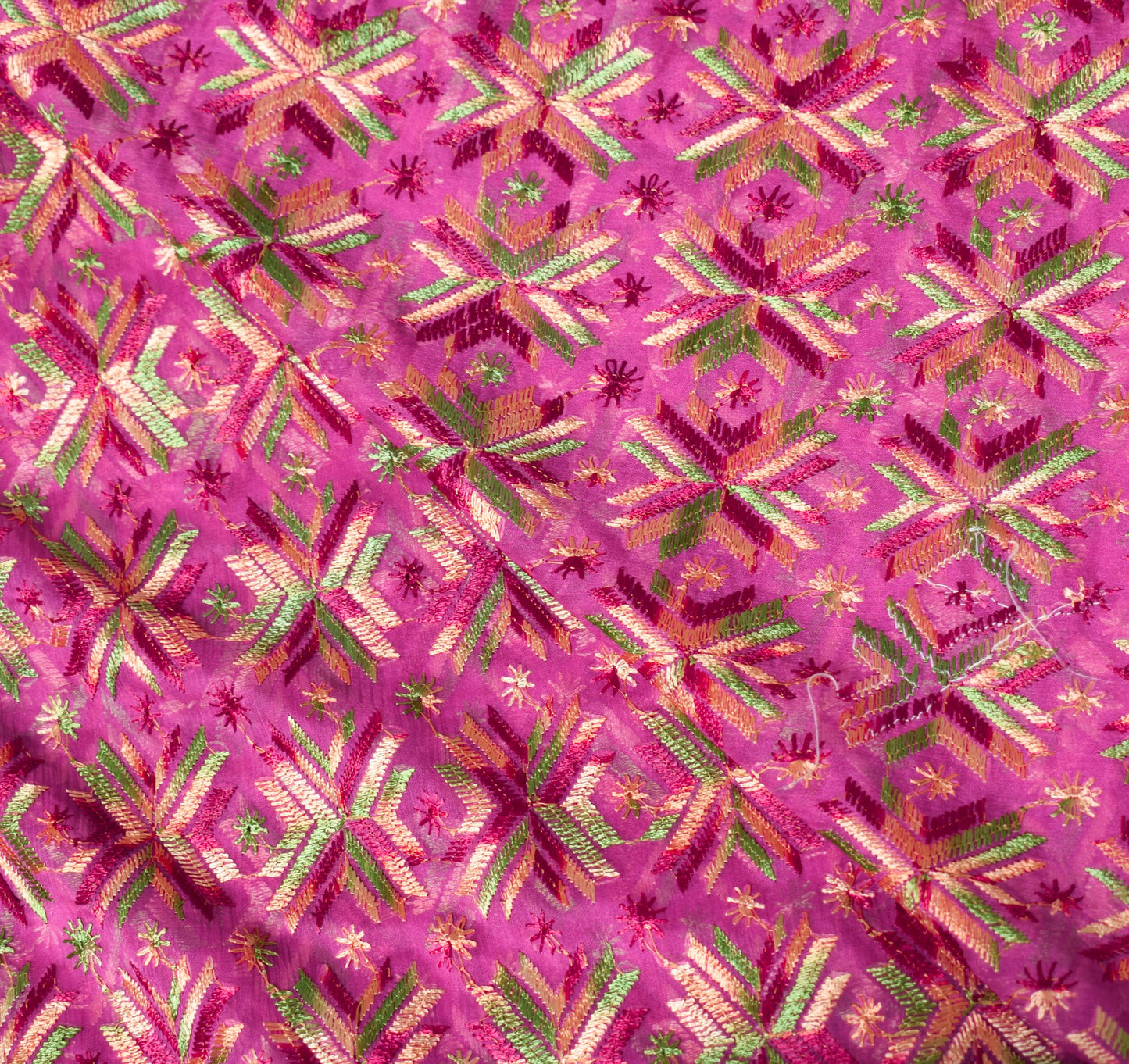 Sushila Vintage Bagh Phulkari Dupatta Art Chiffon Magenta Embroidered Long Stole