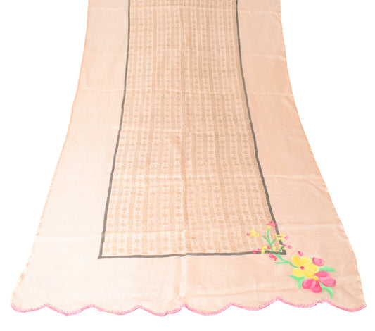 Sushila Vintage Floral Peach Dupatta Hand Print Pure Kota Doria Silk Long Stole