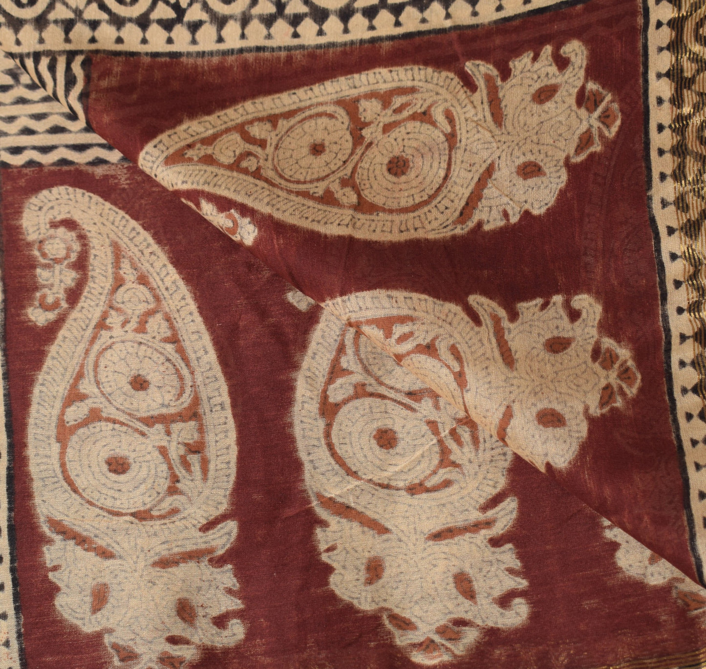 Sushila Vintage Hand Block Printed Dupatta Light Brown Pure Cotton Long Stole