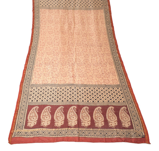 Sushila Vintage Hand Block Printed Dupatta Light Brown Pure Cotton Long Stole