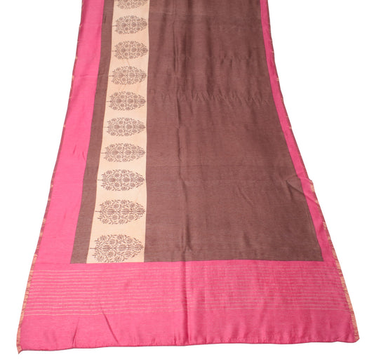 Sushila Vintage Brown Dupatta Pure Cotton Silk Floral Printed Soft Long Stole