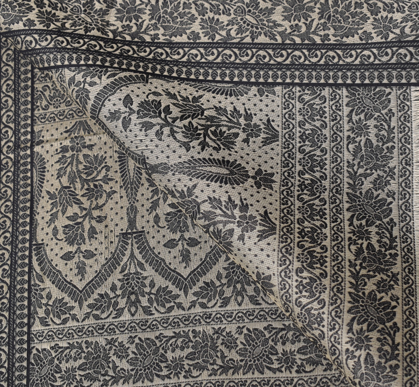 Sushila Vintage Black Dupatta Art Cotton Floral Woven Floral Long Stole Hijab