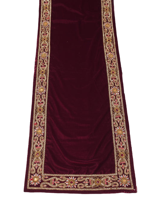 Sushila Vintage Maroon Velvet Heavy Dupatta Beads Embellish Handmade Long Stole