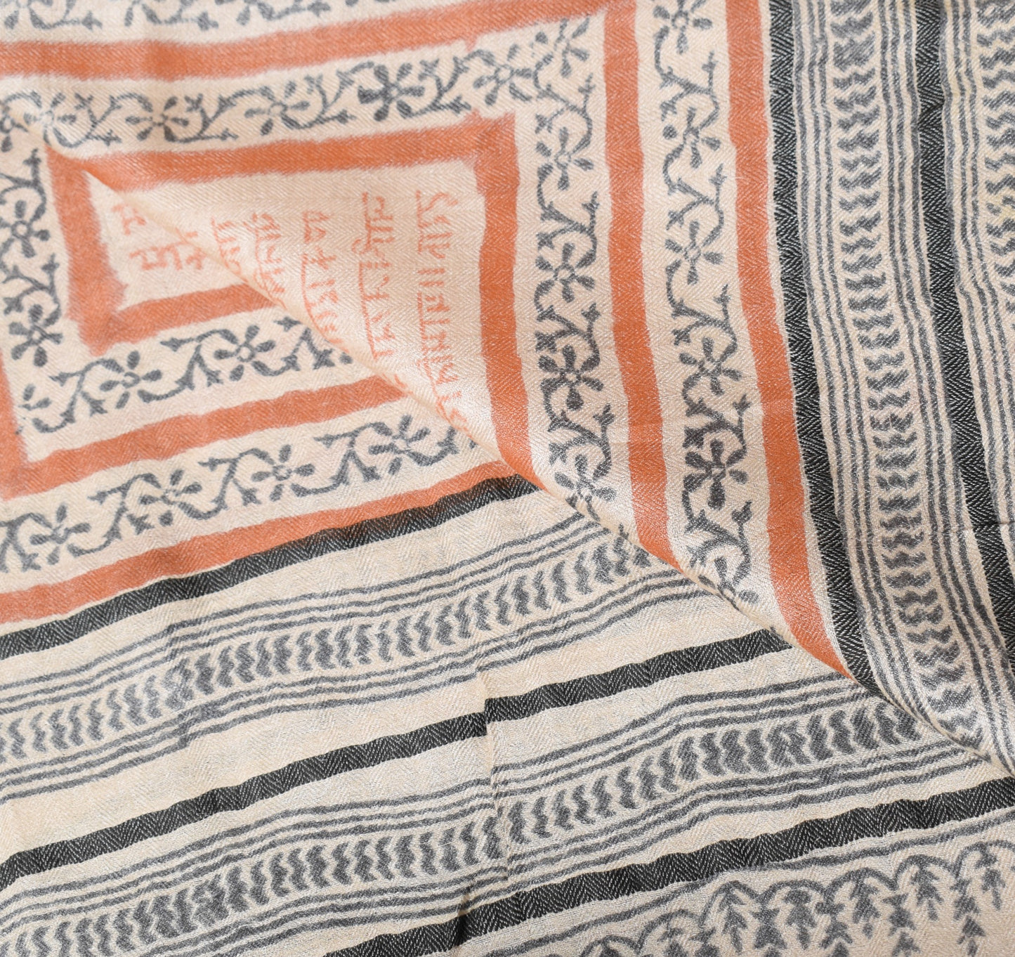Sushila Vintage Cream Brown Dupatta Pure Woolen Hand Block Printed Long Stole