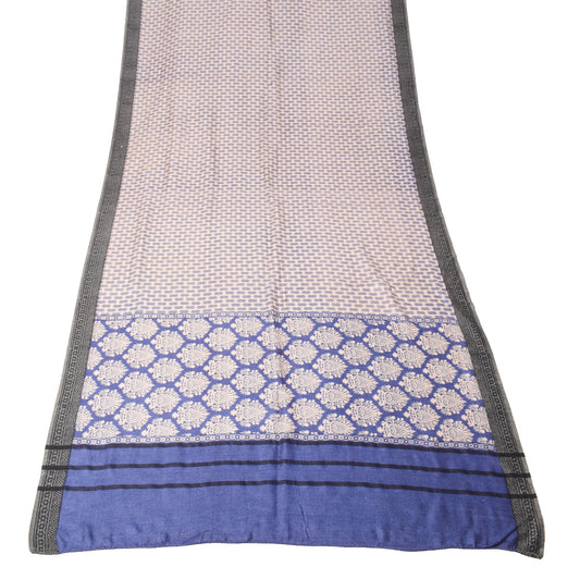 Sushila Vintage Cream Blue Dupatta Pure Woolen Printed & Woven Soft Long Stole