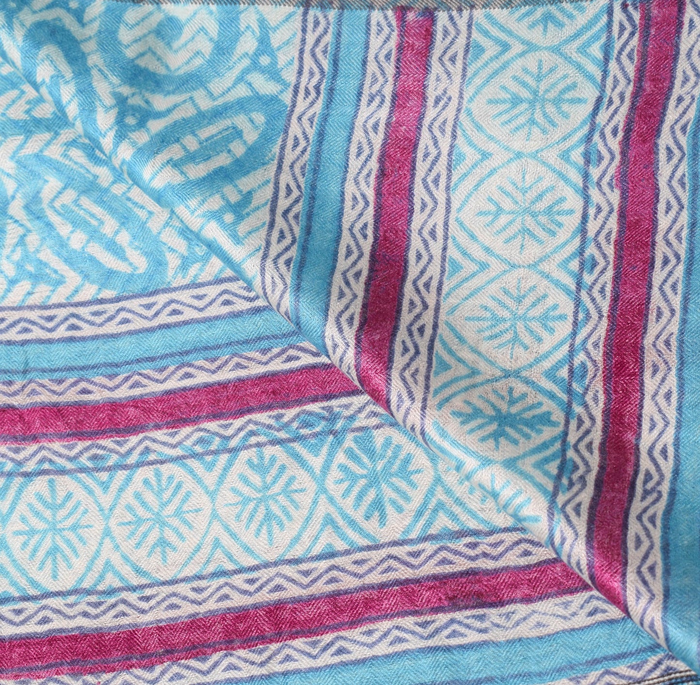 Sushila Vintage Hand Block Printed Dupatta Pure Woolen Woven Zig-Zag Long Stole