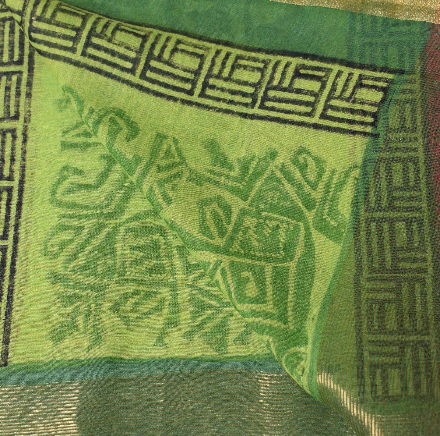 Sushila Vintage Green Magenta Dupatta Block Printed Pure Cotton Silk Long Stole