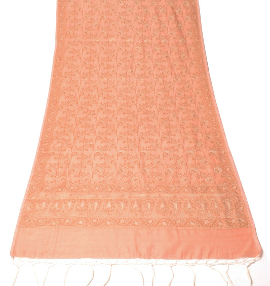 Sushila Vintage Banarasi Peach Dupatta Art Cotton Silk Floral Woven Long Stole
