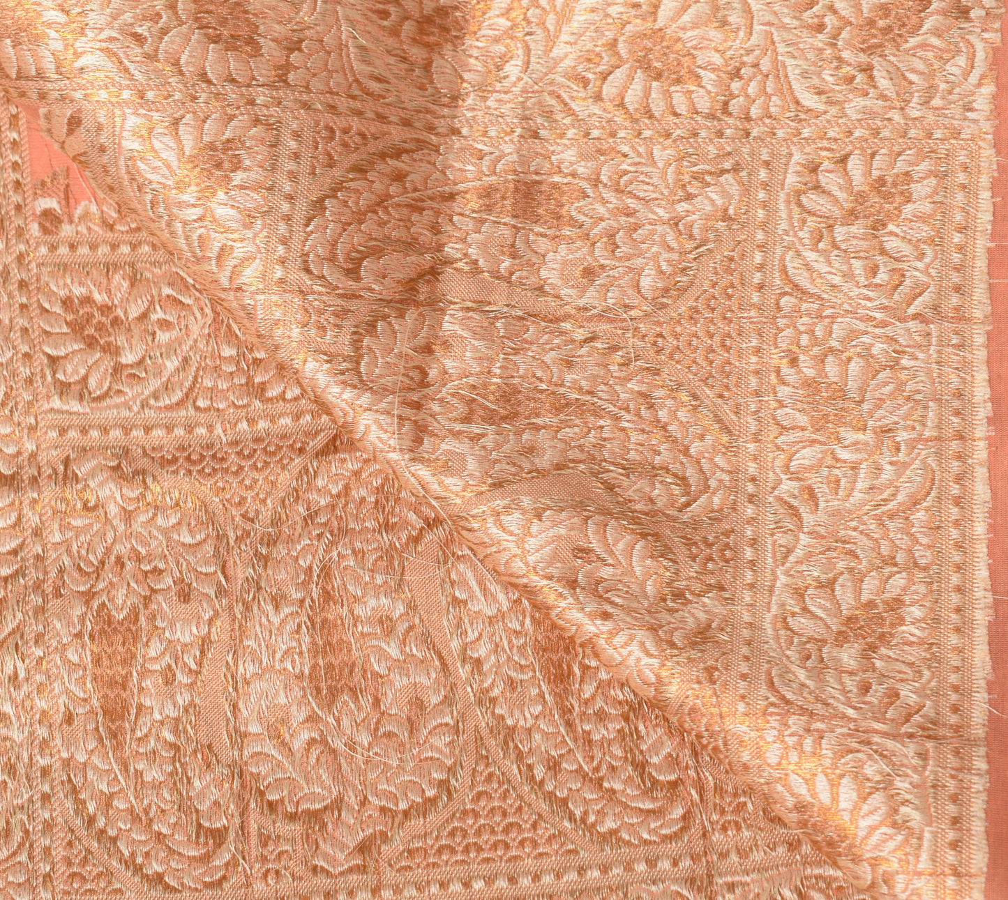 Sushila Vintage Banarasi Peach Dupatta Art Cotton Silk Floral Woven Long Stole