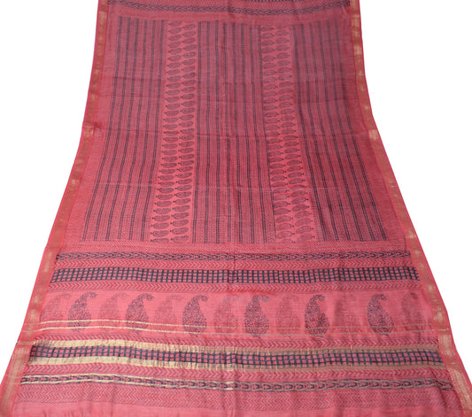 Sushila Vintage Hand Block Printed Dupatta Maroon Pure Cotton Silk Long Stole