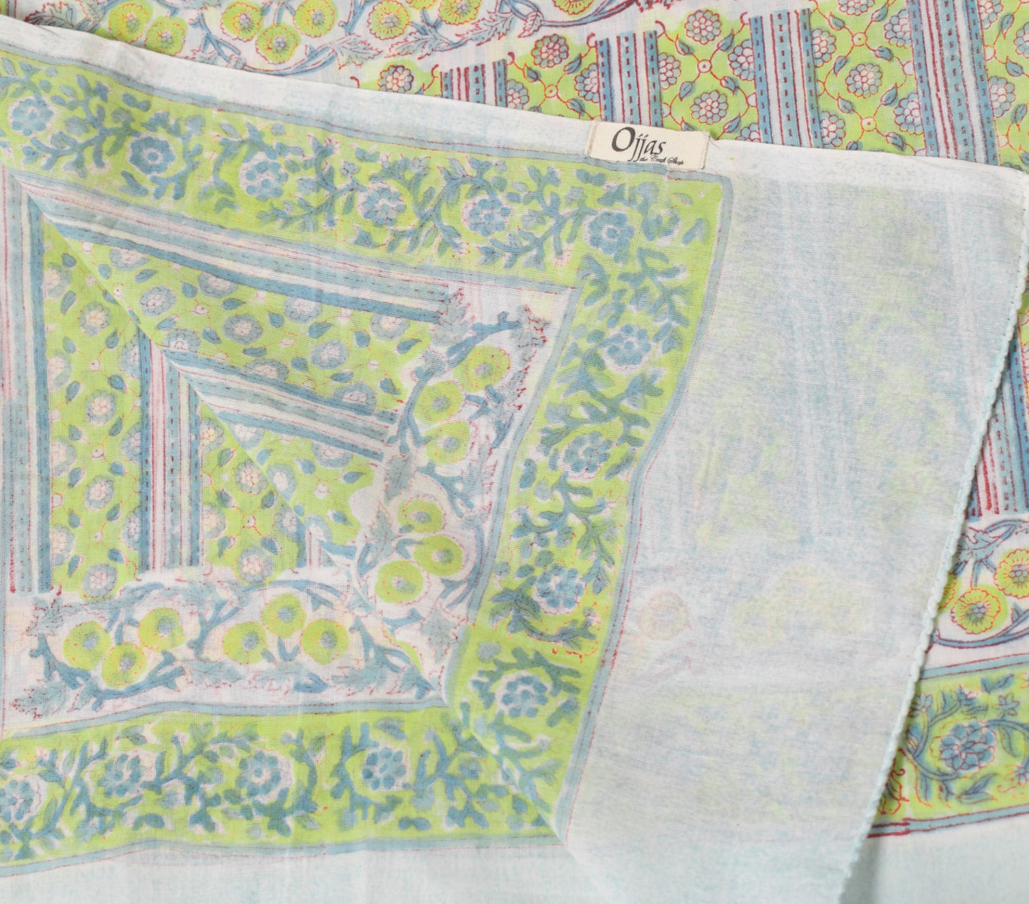 Sushila Vintage White BRANDED Dupatta Pure Cotton Hand Block Printed Long Stole