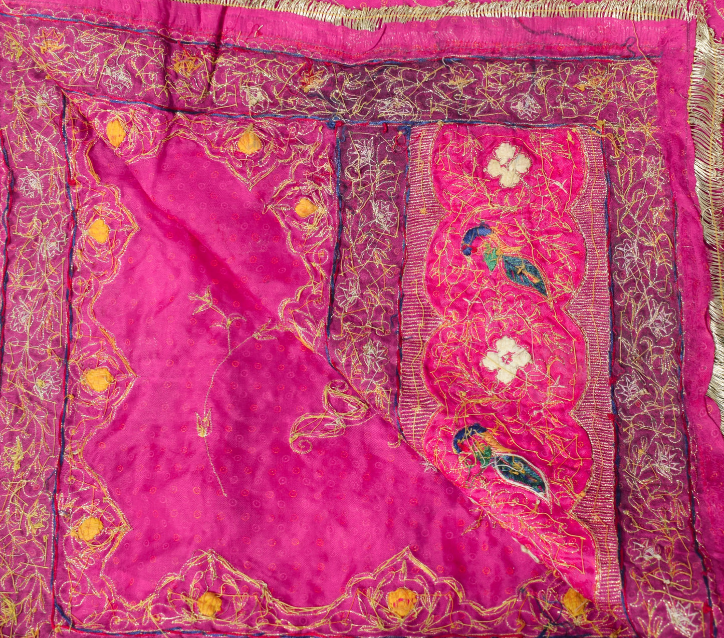Sushila Vintage Magenta Heavy Dupatta Pure Silk Zardozi Fringe Border Long Stole