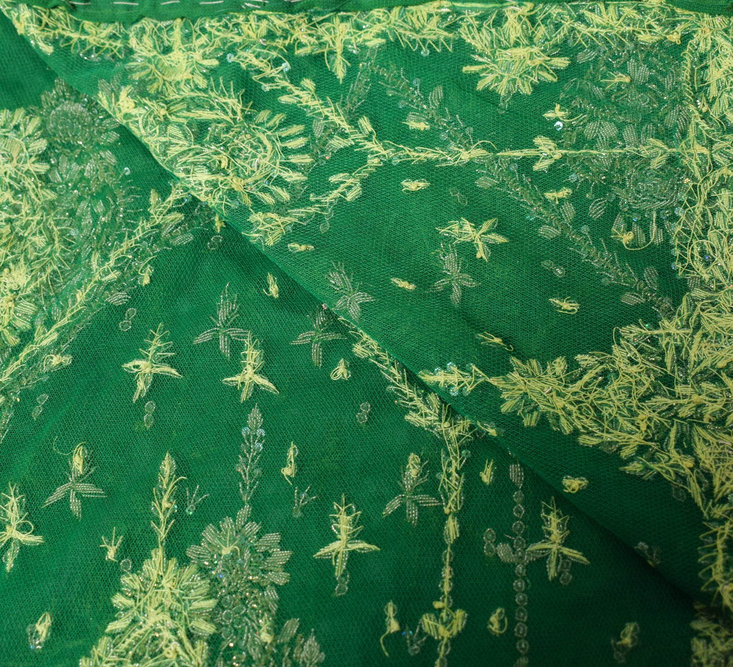 Sushila Vintage Green Heavy Dupatta Net Hand Beaded Zardozi Nikah Long Stole