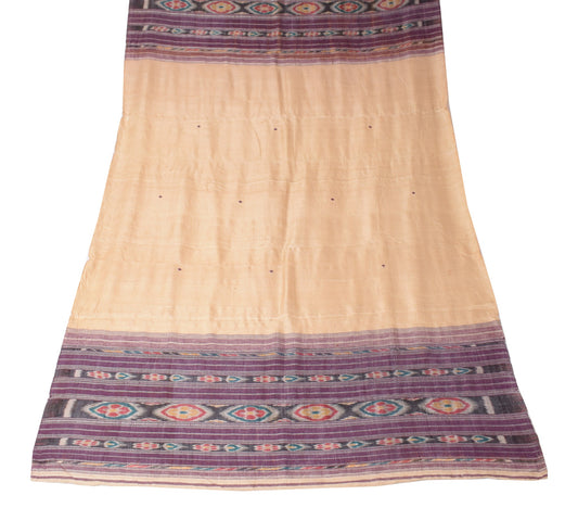Sushila Vintage Light Brown Dupatta Hand Woven Ikat Pure Tussar Soft Long Stole