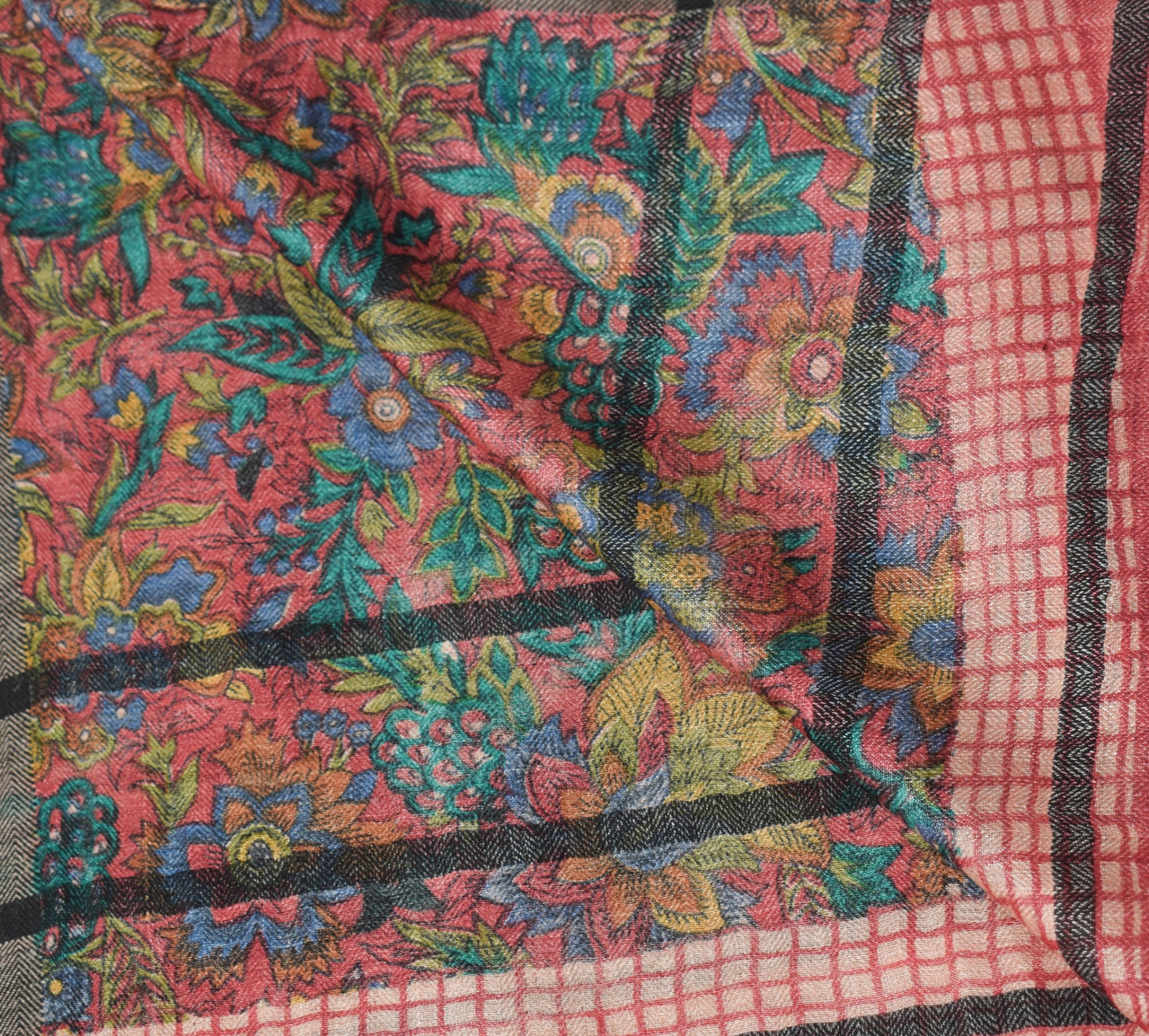 Sushila Vintage Red Pure Woolen Dupatta Printed Floral Soft Long Stole Scarves
