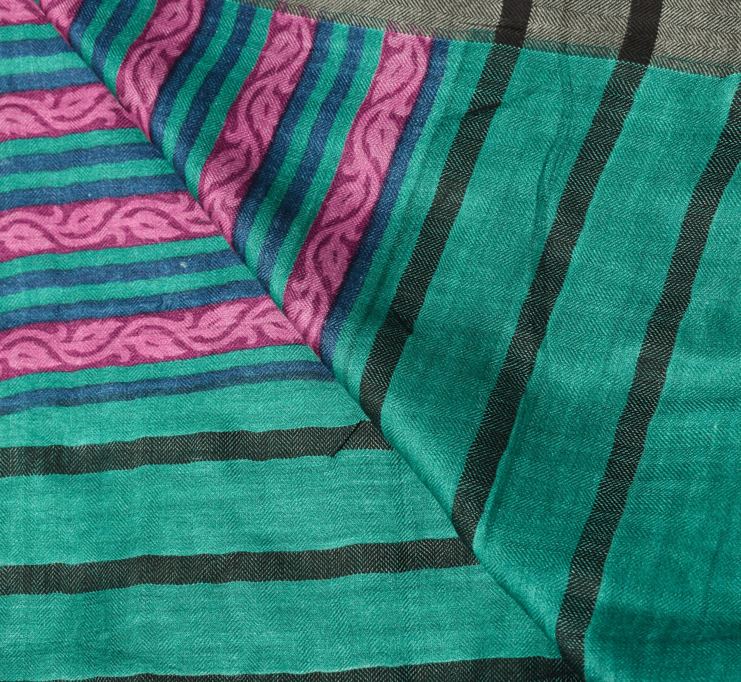 Sushila Vintage Pure Woolen Dupatta Teal Green Hand Block Printed Soft LongStole
