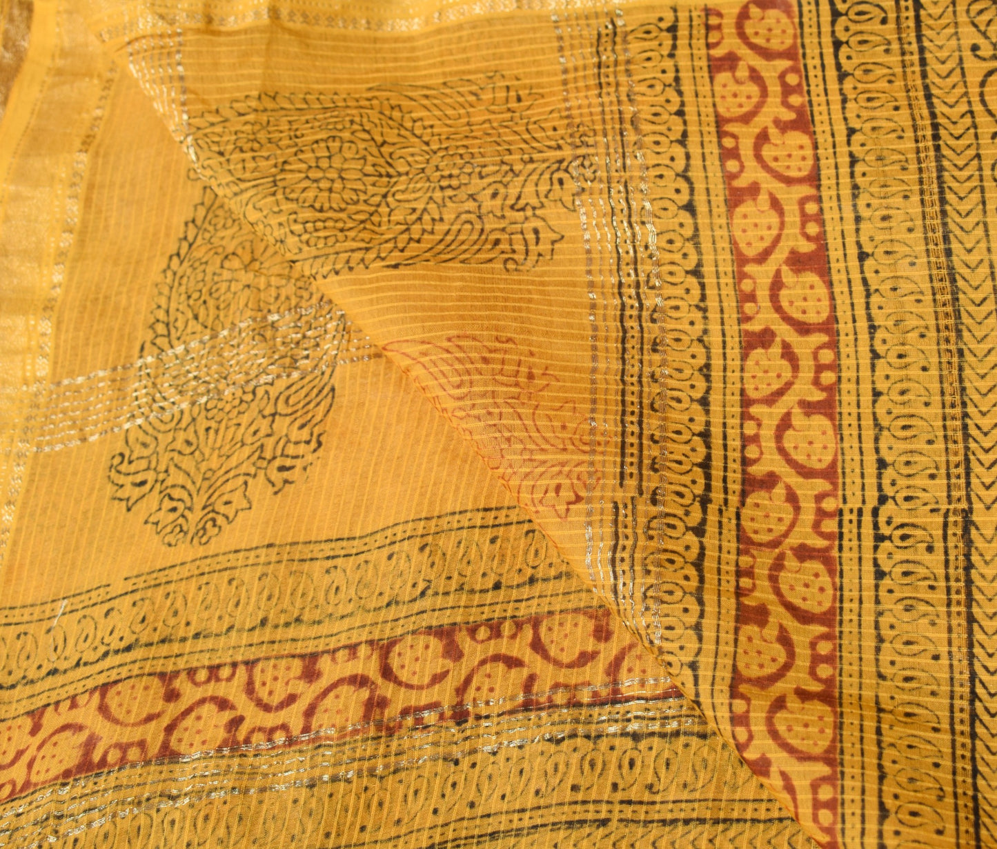 Sushila Vintage Mustard Dupatta Hand Block Printed Pure Cotton Soft Long Stole