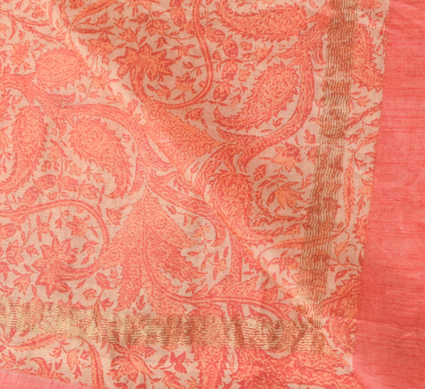 Sushila Vintage Peach Printed Dupatta Pure Cotton Silk Daily Wear LongStole Wrap