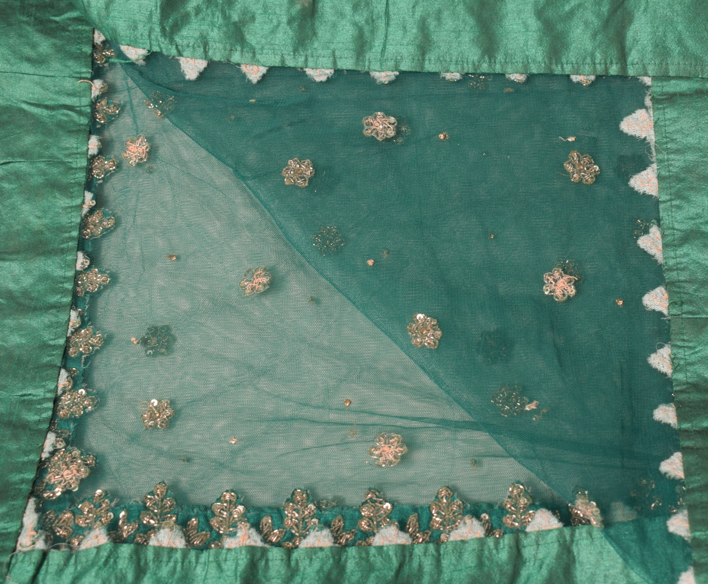 Sushila Vintage Dark Green Heavy Dupatta Net Zardozi Work Cutwork Long Stole